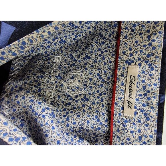 Men's Bugatchi Uomo Shaped Fit Navy Blue Geometric Long Sleeve Shirt - Large - Picture 3 of 8